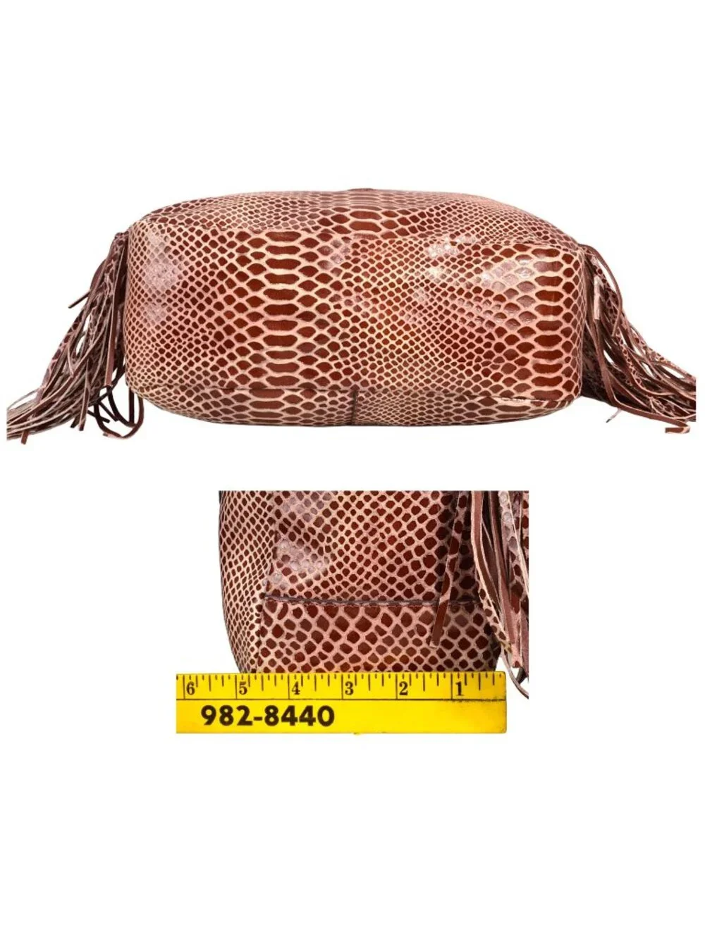 G.I.L.I. Leather Stirrup Fringe Sienna Cobra Fringe Hobo Bag Purse A271123‎